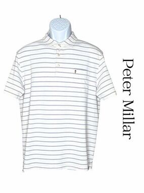Peter Millar Lighthouse Golf Polo Mens M Stripe Cotton Stretch Shirt GUC!